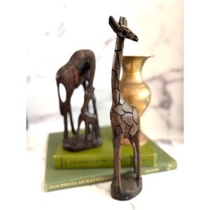 Vintage Metal Giraffe Sculptures Pair Brutalist Safari Decor Statues